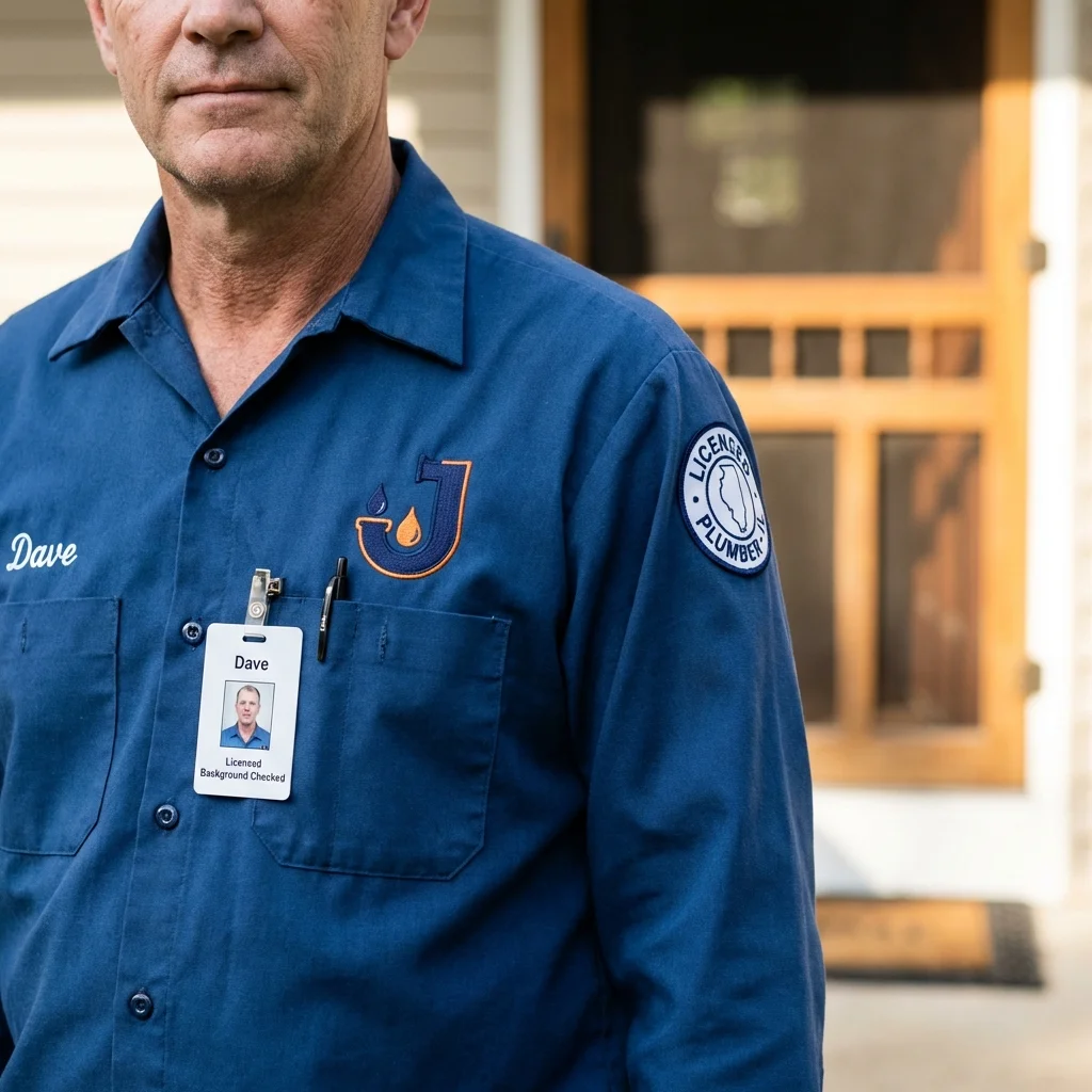 Licensed plumber showing ID badge in Waynesboro, VA