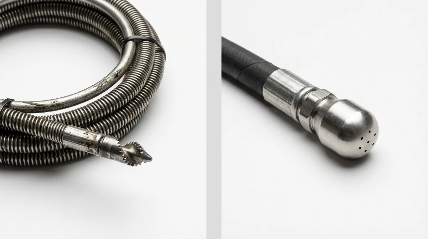 Drain snake cable and hydro jetting nozzle used for drain cleaning in Waynesboro, VA