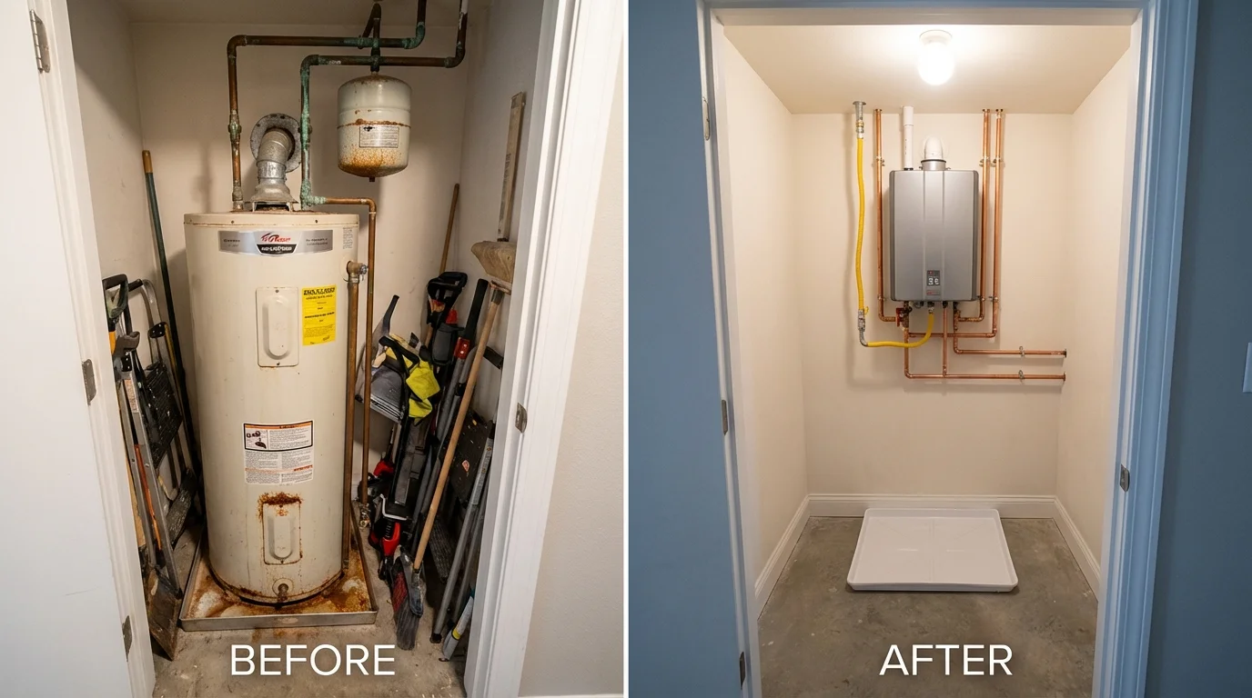 Tank water heater versus wall-mounted tankless unit comparison for Waynesboro, VA homeowners