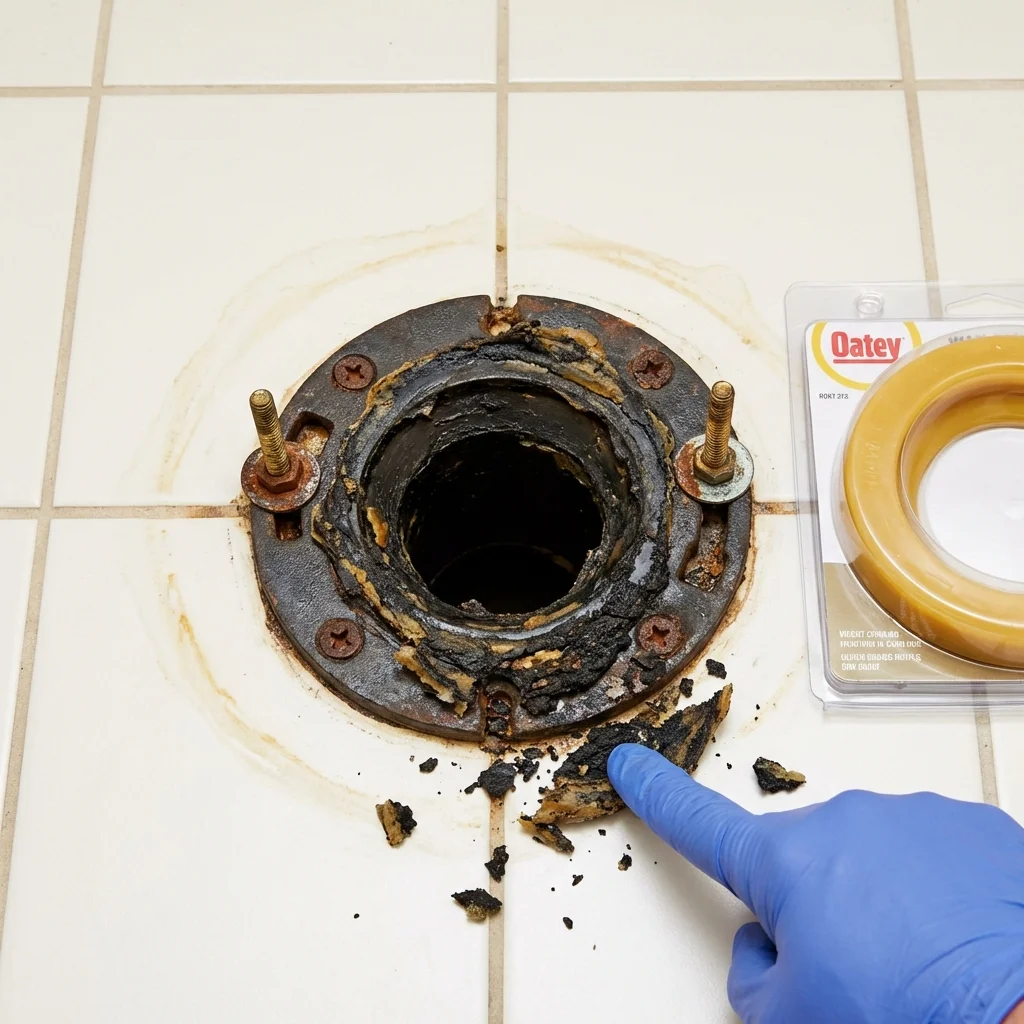 Failed wax ring showing water seepage at the base of a toilet in a Waynesboro, VA home